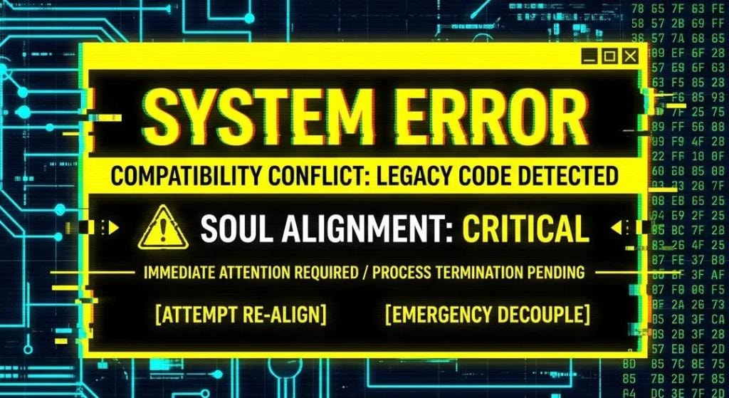 System Error — Compatibility Conflict: Legacy Code Detected. Soul Alignment: Critical.